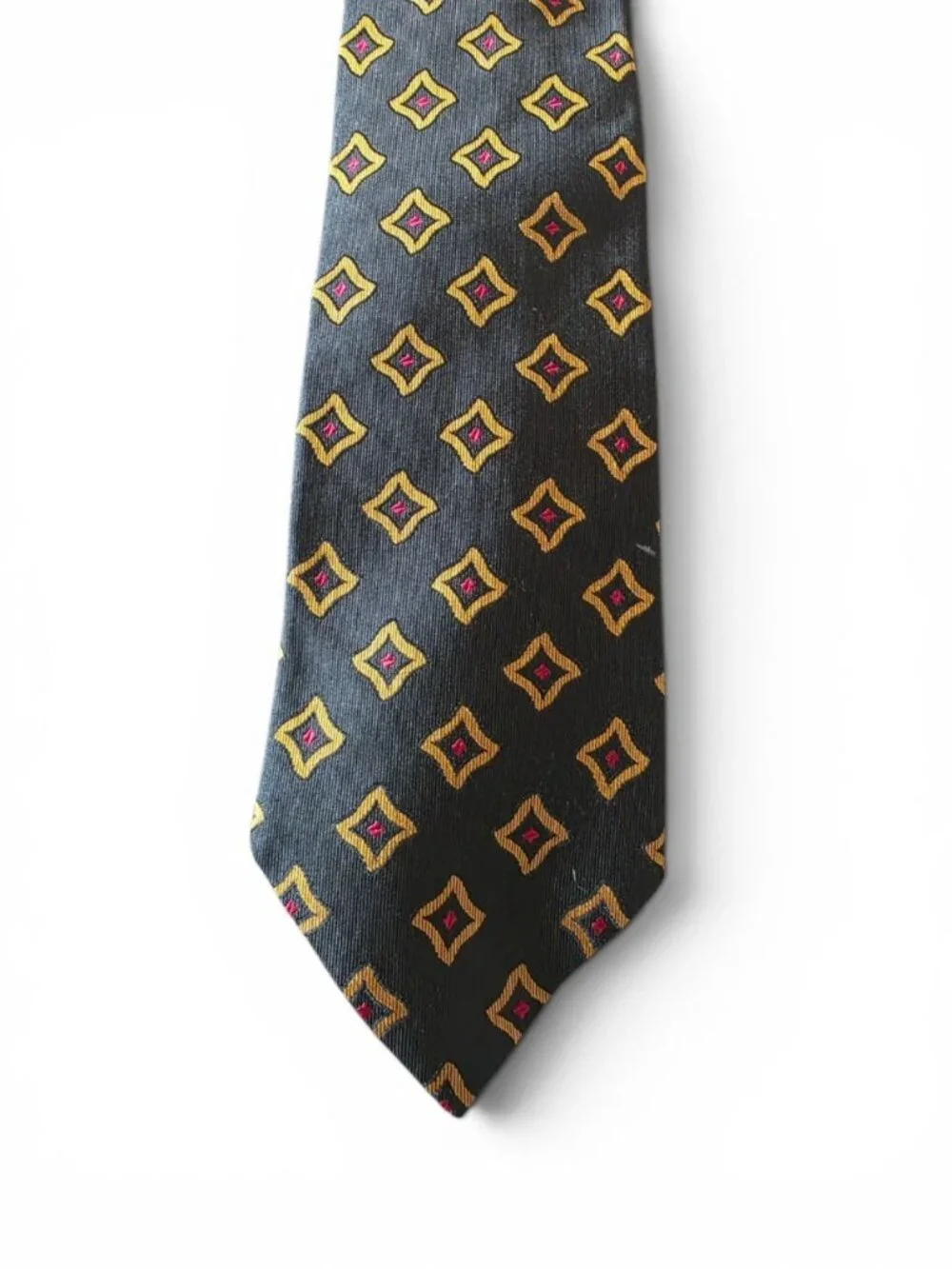 Paul Fredrick 100% Silk Tie USA Made Black Gold Red Geometric Necktie